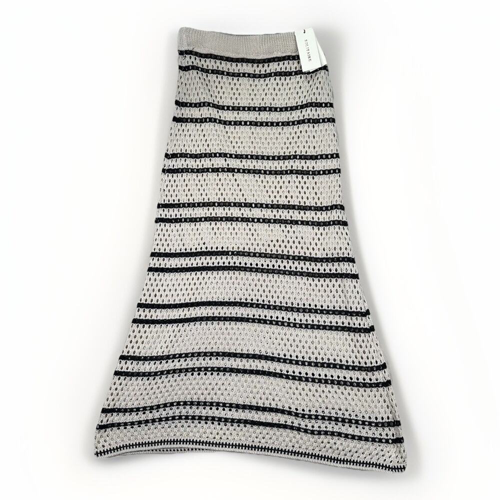 NWT Solitaire Maxi Skirt Lined Beige Black Striped Knit Women’s Size Small